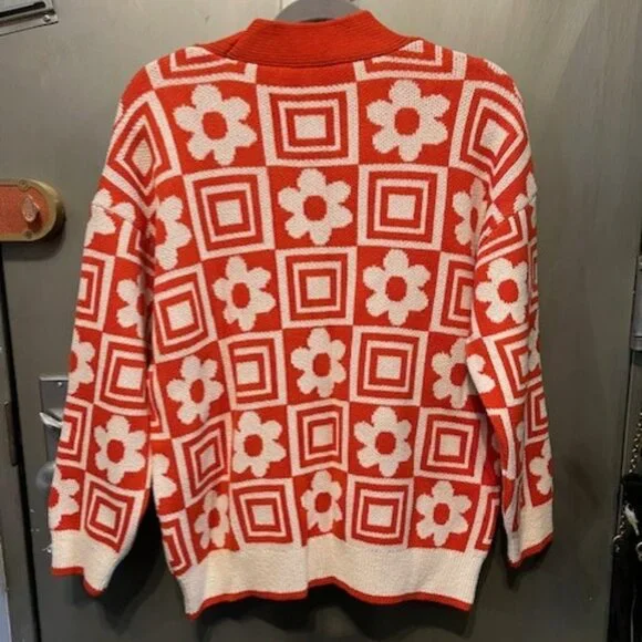 RETRO KNIT JACQUARD FLORAL CARDIGAN - Picture 13 of 16